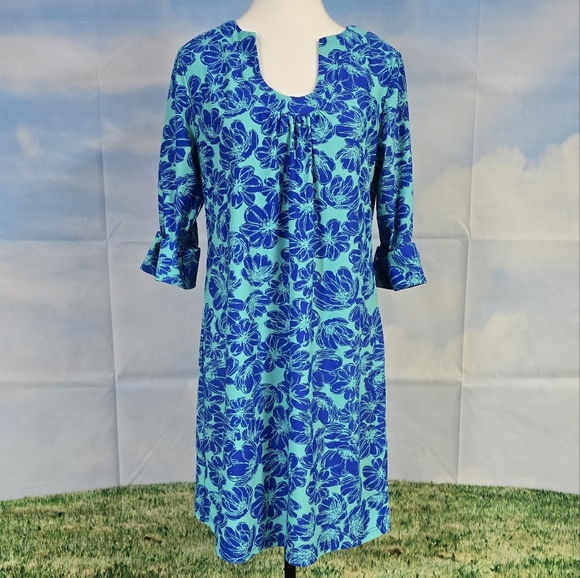 ARYEH | ROUND SPLIT SCOOP NECK ELBOW BELL SLEEVE FLORAL DRESS - Picture 2 of 13